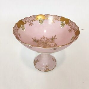 Charming Pink and Gold Ceramic Pedestal Bowl Vintage Japan